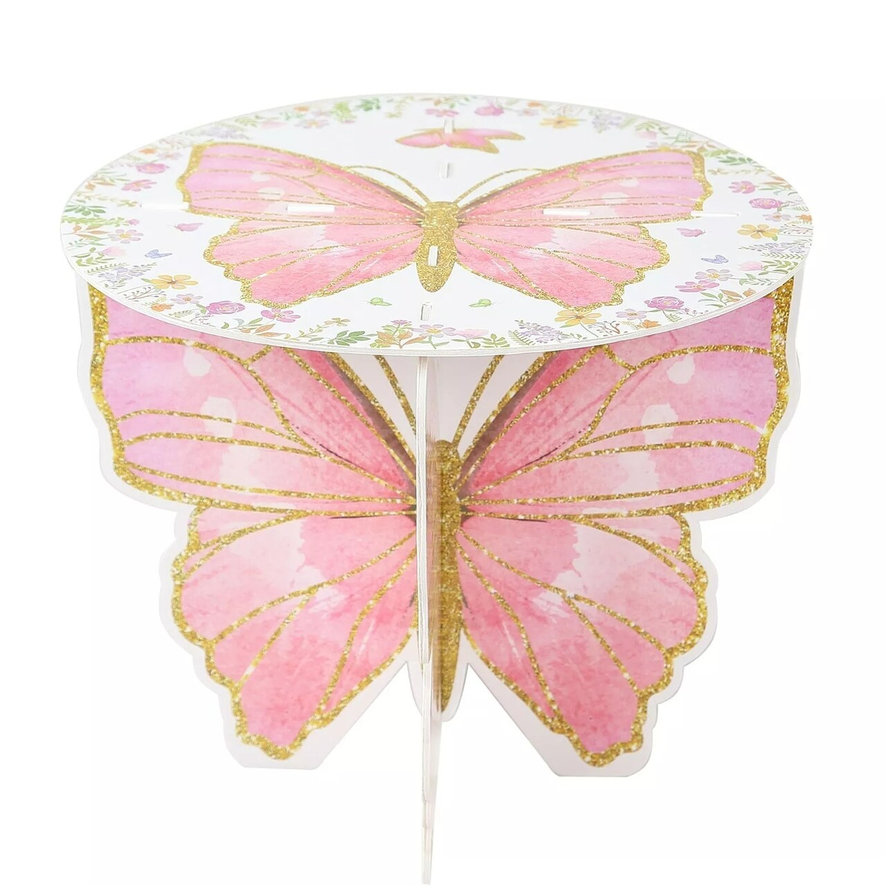 2 White Pink Glitter Butterfly Cake Stands Wedding Party Events Home Decorations
